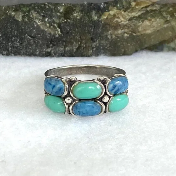 Premier Designs Sterling Silver 925 Simulated Turquoise Sodalite Band Ring 6.5 - Picture 16 of 16